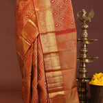 Cherry Red Kanjivaram Saree With Gold Zari Border