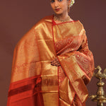 Cherry Red Kanjivaram Saree With Gold Zari Border