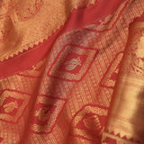 Cherry Red Kanjivaram Saree With Gold Zari Border