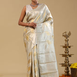 Silver Kanjivaram Tissue Saree With Scallop Design