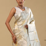 Silver Kanjivaram Tissue Saree With Scallop Design