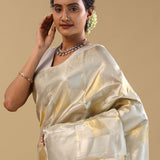 Silver Kanjivaram Tissue Saree With Scallop Design