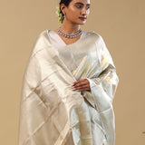 Silver Kanjivaram Tissue Saree With Scallop Design