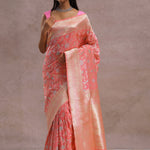 Watermelon Pink Banarasi Saree With Meenakari Work