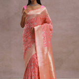Watermelon Pink Banarasi Saree With Meenakari Work