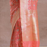Watermelon Pink Banarasi Saree With Meenakari Work