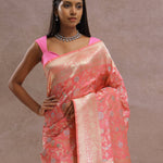 Watermelon Pink Banarasi Saree With Meenakari Work