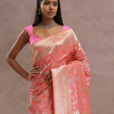 Watermelon Pink Banarasi Saree With Meenakari Work