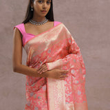 Watermelon Pink Banarasi Saree With Meenakari Work