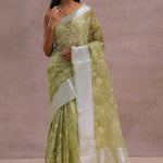 Olive Green Organza Saree With Embroidery Work