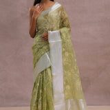 Olive Green Organza Saree With Embroidery Work