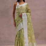Olive Green Organza Saree With Embroidery Work