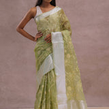 Olive Green Organza Saree With Embroidery Work