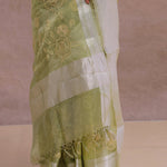Olive Green Organza Saree With Embroidery Work