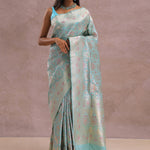 Sapphire Blue Banarasi Silk Saree With Meenakari Work