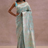 Sapphire Blue Banarasi Silk Saree With Meenakari Work