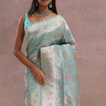 Sapphire Blue Banarasi Silk Saree With Meenakari Work