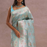 Sapphire Blue Banarasi Silk Saree With Meenakari Work