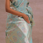 Sapphire Blue Banarasi Silk Saree With Meenakari Work