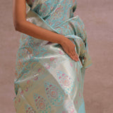 Sapphire Blue Banarasi Silk Saree With Meenakari Work