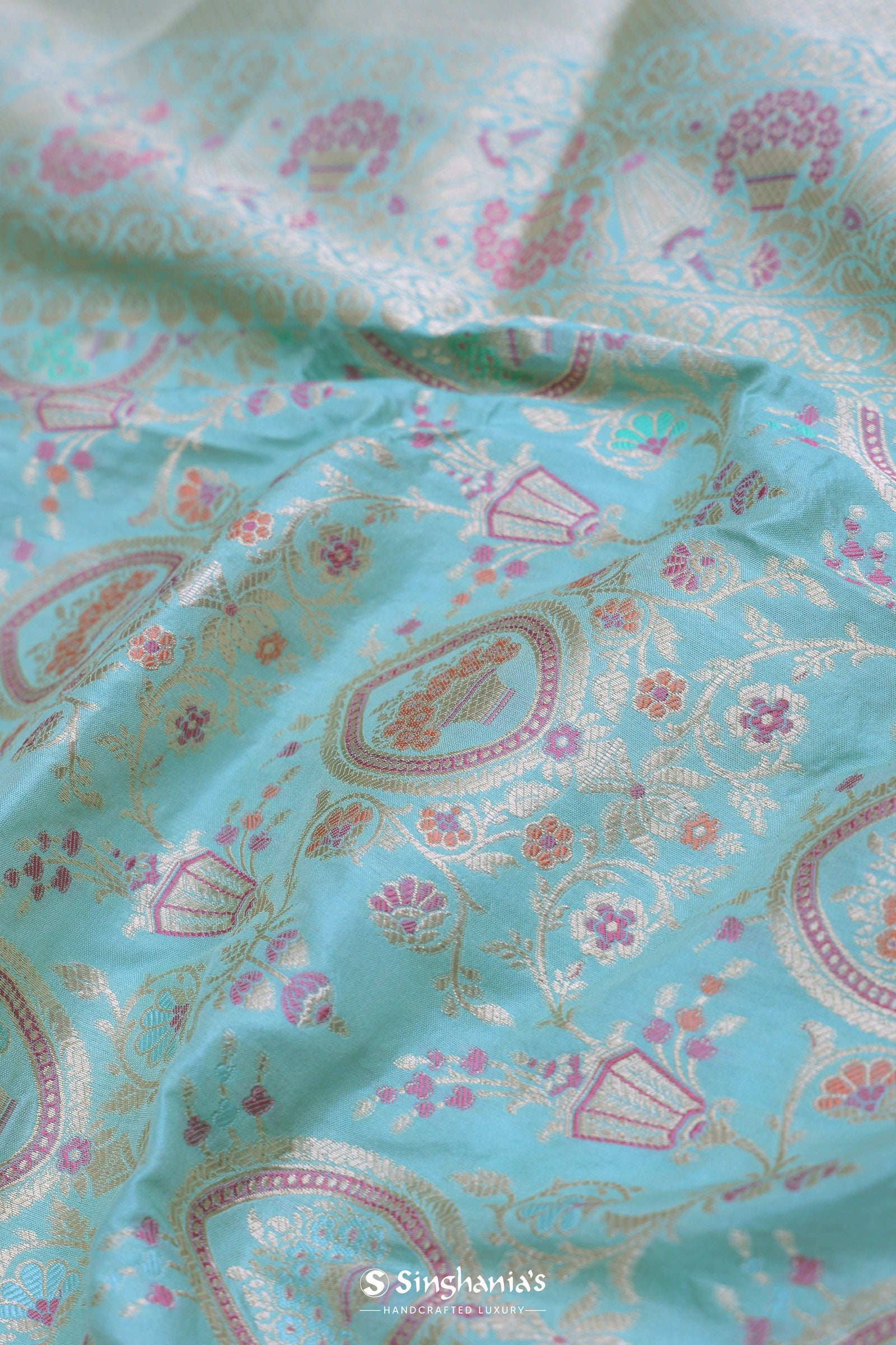 Sapphire Blue Banarasi Silk Saree With Meenakari Work