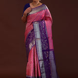 Deep Pink Kanjivaram Silk Saree With Floral Jaal
