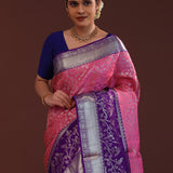 Deep Pink Kanjivaram Silk Saree With Floral Jaal