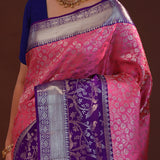 Deep Pink Kanjivaram Silk Saree With Floral Jaal