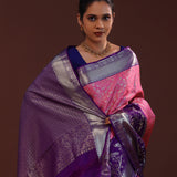 Deep Pink Kanjivaram Silk Saree With Floral Jaal