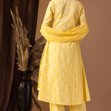 Yellow Khadi Printed Cotton Cambric Kurta Set