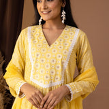 Yellow Khadi Printed Cotton Cambric Kurta Set