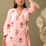 Rose Pink Block Printed Cotton Cambric Kurta With Pant