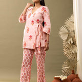 Rose Pink Block Printed Cotton Cambric Kurta With Pant