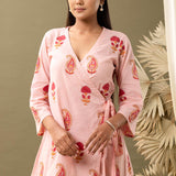 Rose Pink Block Printed Cotton Cambric Kurta With Pant
