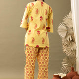 Yellow Block Printed Cotton Cambric Kurta With Pant