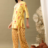 Yellow Block Printed Cotton Cambric Kurta With Pant