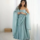 Powder Blue Shimmer Anarkali