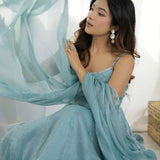 Powder Blue Shimmer Anarkali