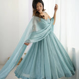 Powder Blue Shimmer Anarkali
