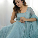 Powder Blue Shimmer Anarkali