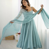 Powder Blue Shimmer Anarkali