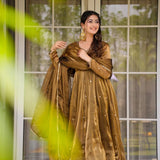 Metalic Olive Green Gold Anarkali Set