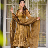 Metalic Olive Green Gold Anarkali Set