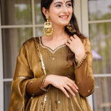 Metalic Olive Green Gold Anarkali Set