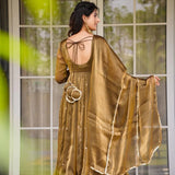 Metalic Olive Green Gold Anarkali Set