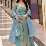 Powder Blue Silk Sharara Set With Gold Motifs