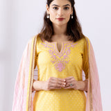 Yellow Dori Embroidered Short Kurta Gharara Set