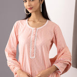 Block Printed Light Pink Cotton Kurta Gharara Set With Dupatta