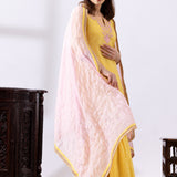 Yellow Dori Embroidered Short Kurta Gharara Set