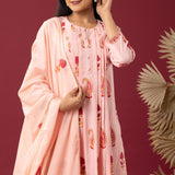 Block Printed Pink Cotton Cambric Gathered Kurti Set